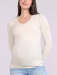 MOTHERHOOD MATERNITY V-Neck Side-Ruched Maternity Long Sleeve Tee