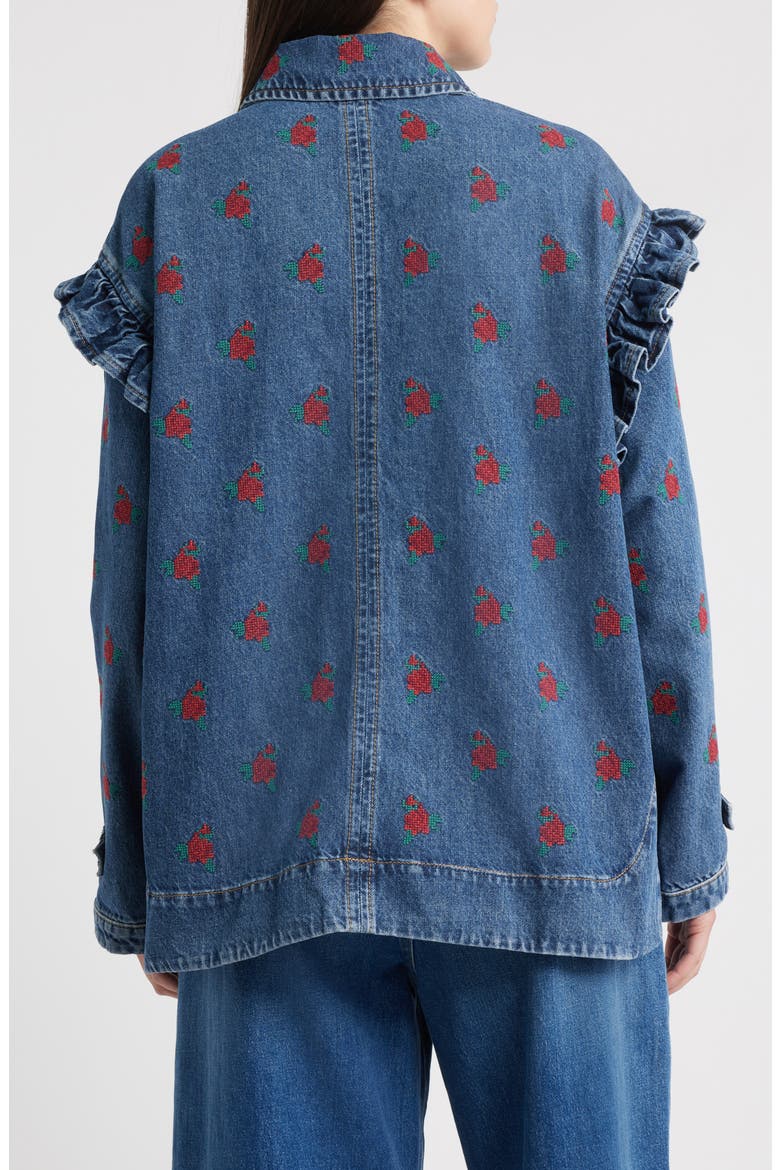 Floral Cross Stitch Denim Jacket, Alternate, color, BLUE DENIM