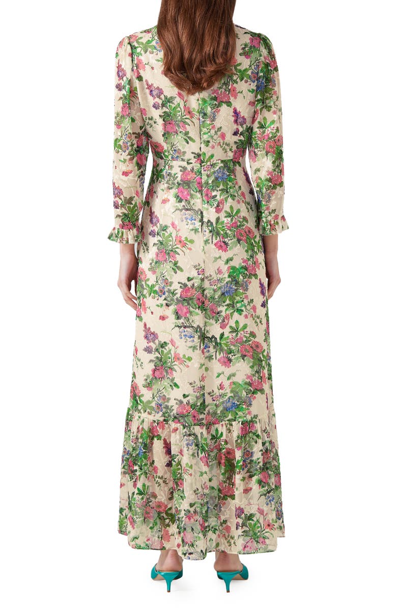 LK Bennett Deborah Devore Long Sleeve Silk Blend Dress, Alternate, color, Cream