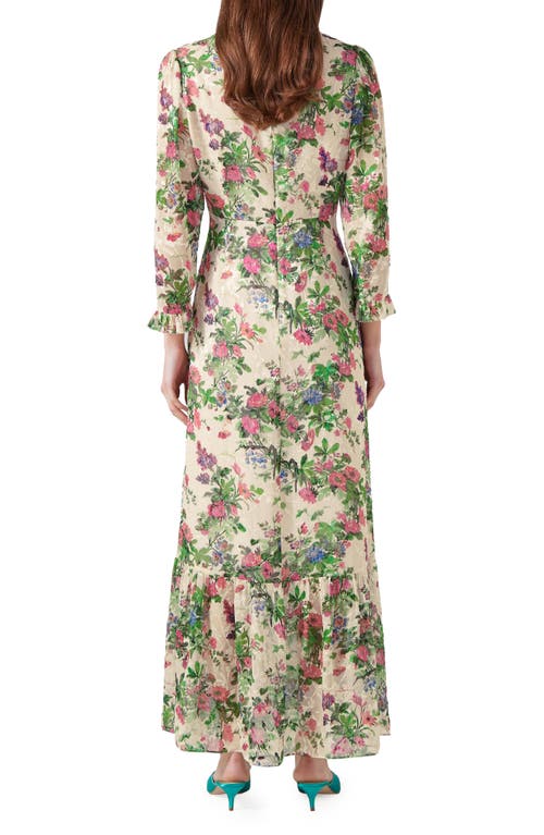 Lk Bennett Deborah Devore Long Sleeve Silk Blend Dress In White