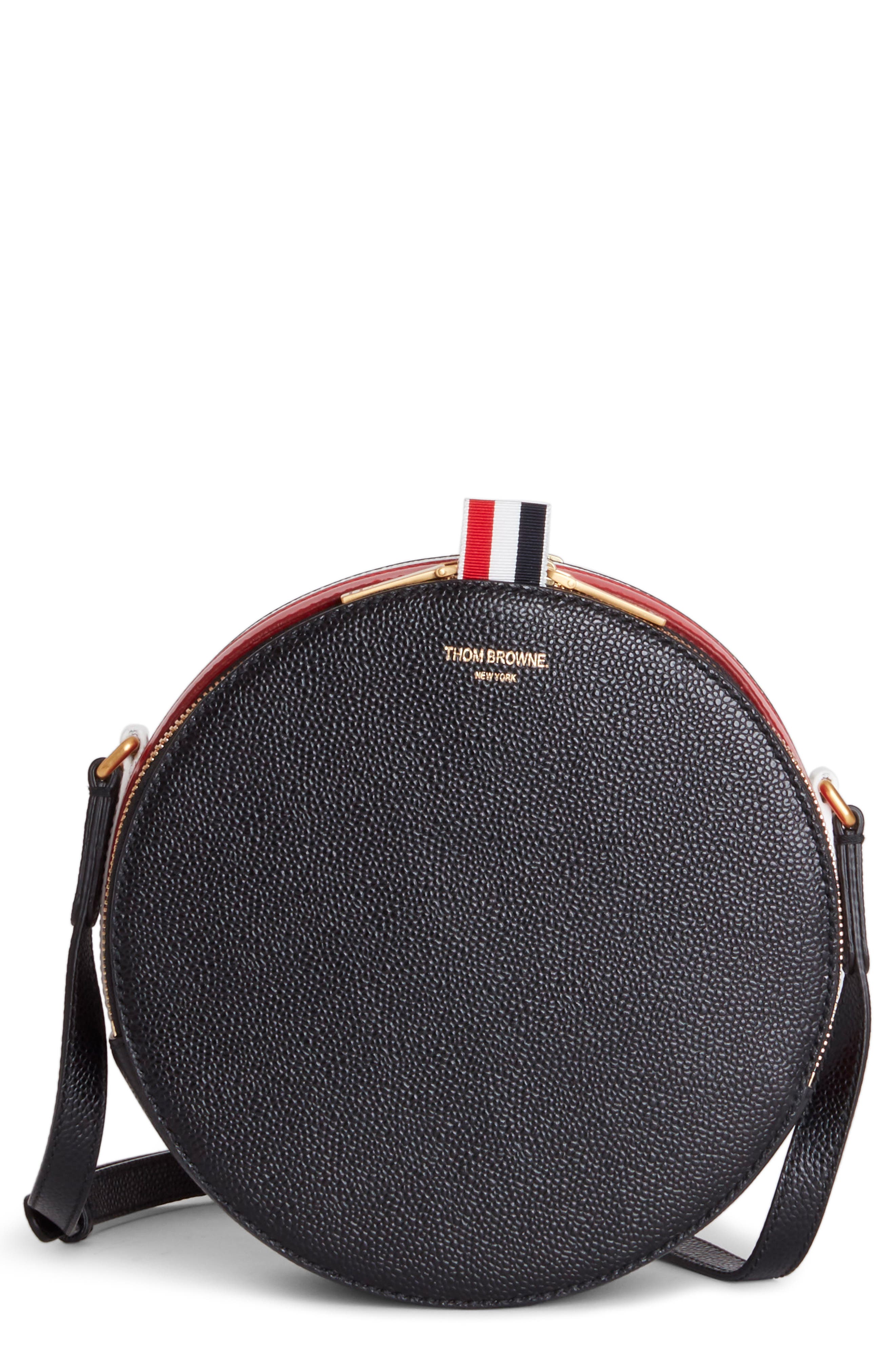 Thom Browne Hat Box Jr. Leather Crossbody Bag, Main, color, 