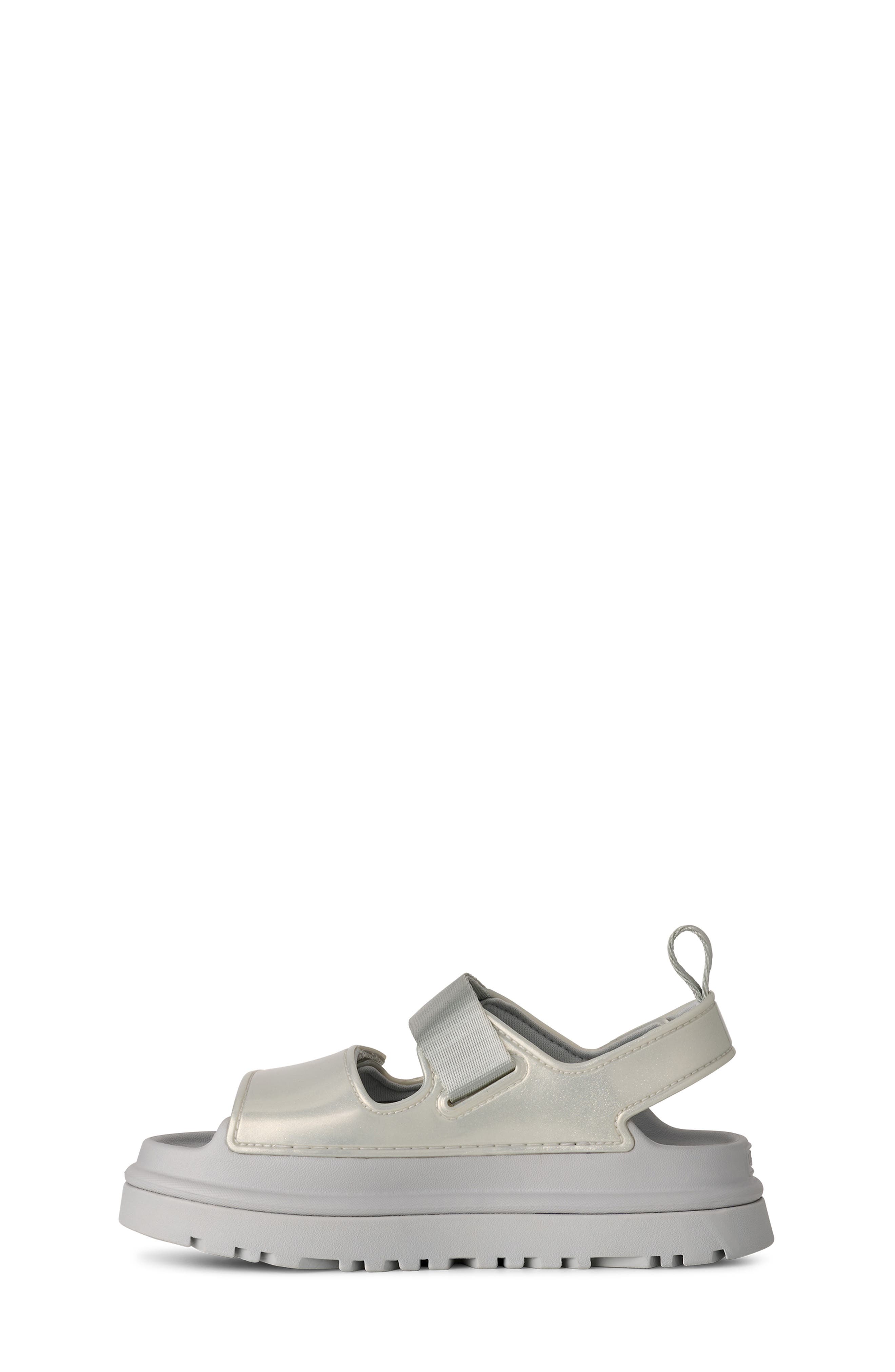 UGG<sup>®</sup> Kids' Goldenglow Glossy Sparkles Water Friendly Sandal, Alternate, color, Silver