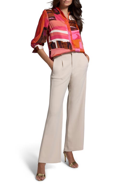 Shop Nic + Zoe Nic+zoe Artful Blocks Glossy Button-up Shirt In Orange Multi