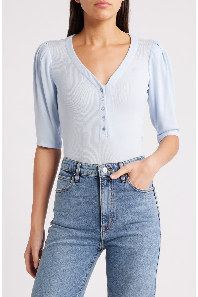 Rib Ruched Henley, Main, color, LIGHT CHAMBRAY