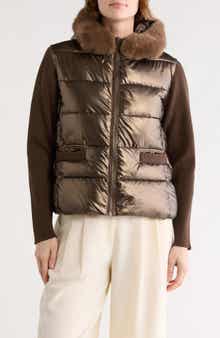 La Fiorentina Faux Fur Trim Hooded Puffer Jacket