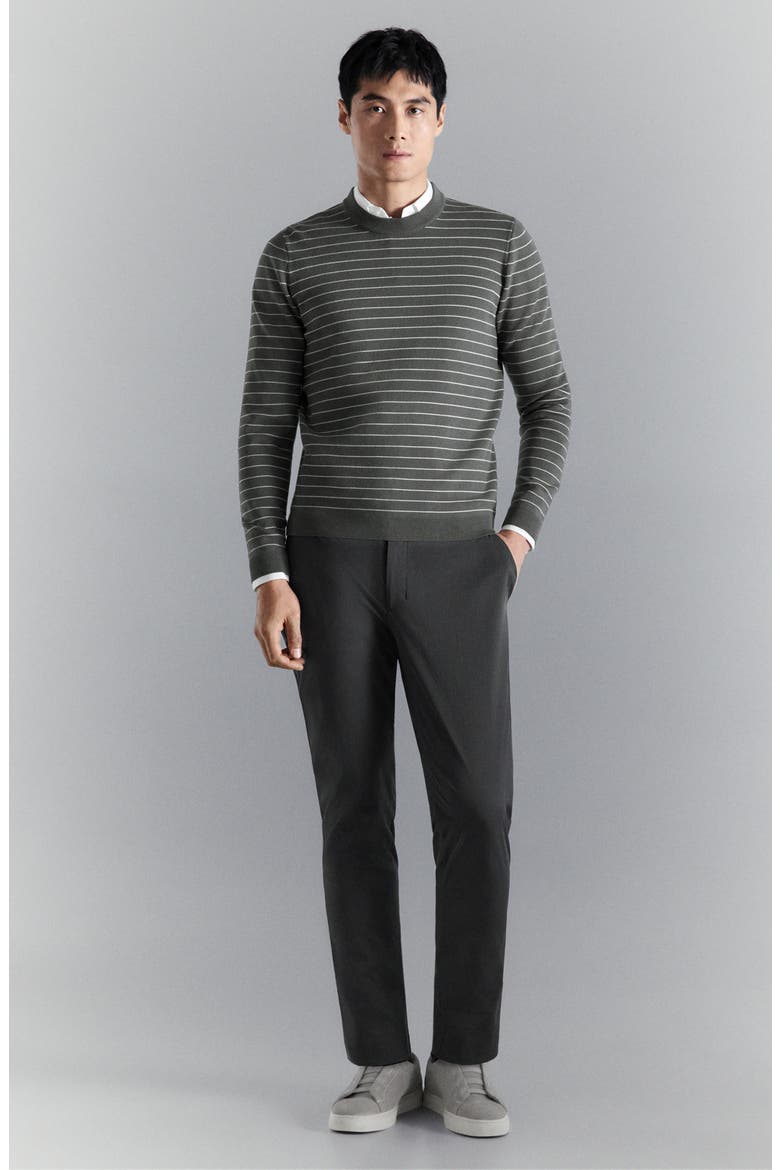Comfort Stretch Stripe Jersey Sweater, Alternate, color, DARK GREY