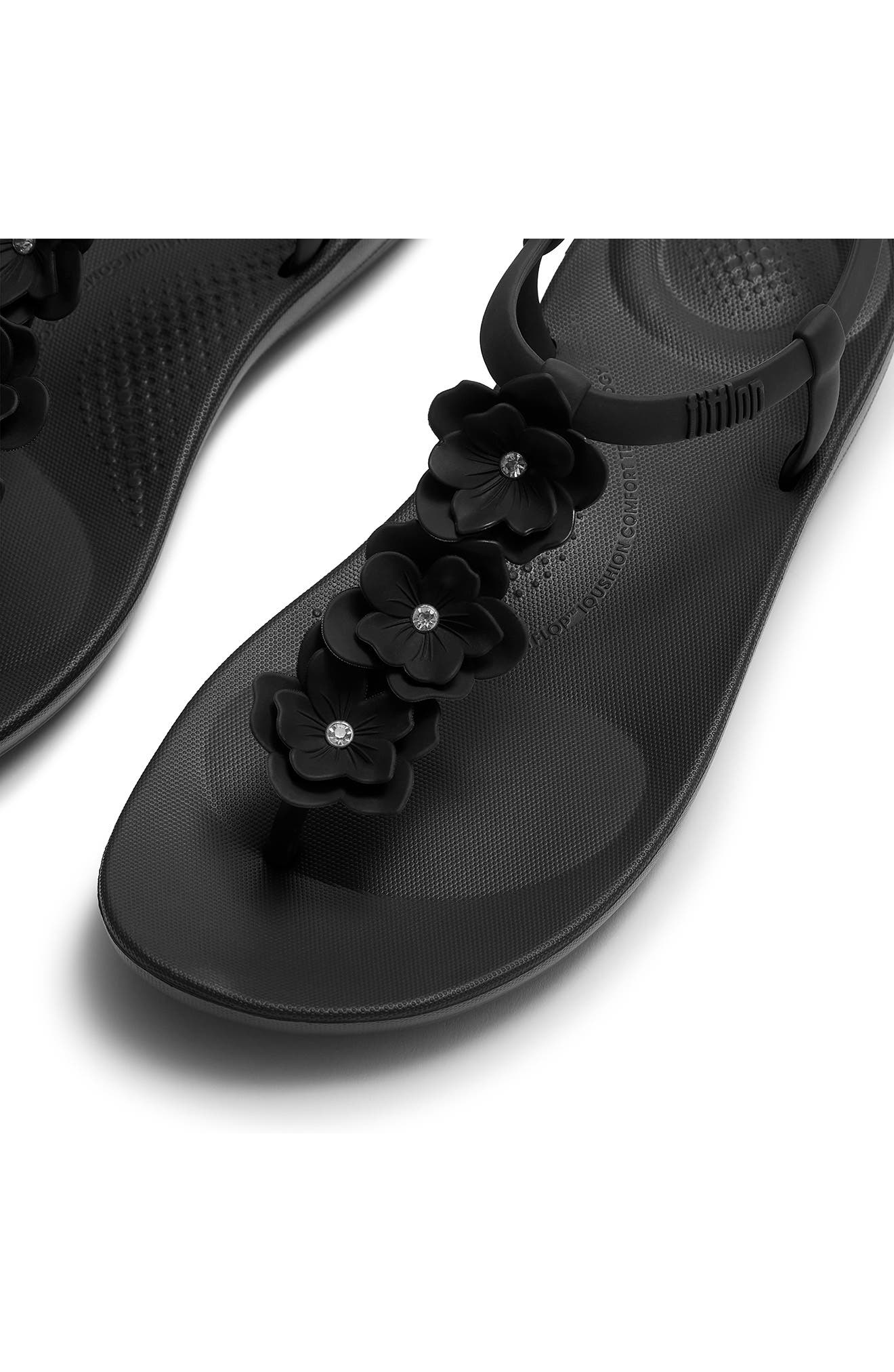 FitFlop Splash Flower T-Strap Sandal, Alternate, color, Black
