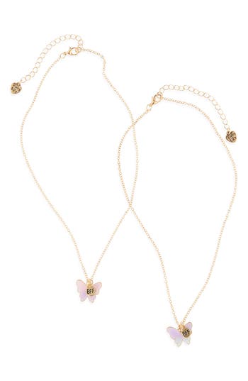 Piper & Jax Kids' Set Of 2 Bff Butterfly Charm Necklaces In Gold