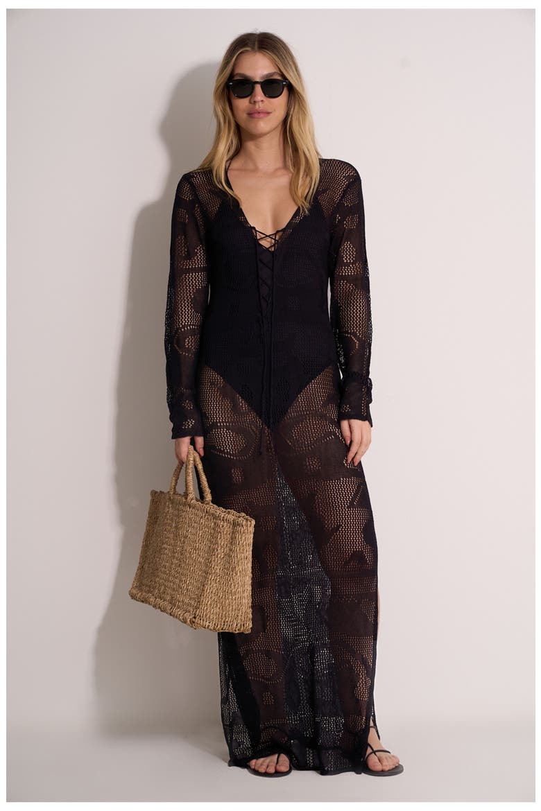 Perfect Lady Crochet Dress Cover-Up, Main, color, Black