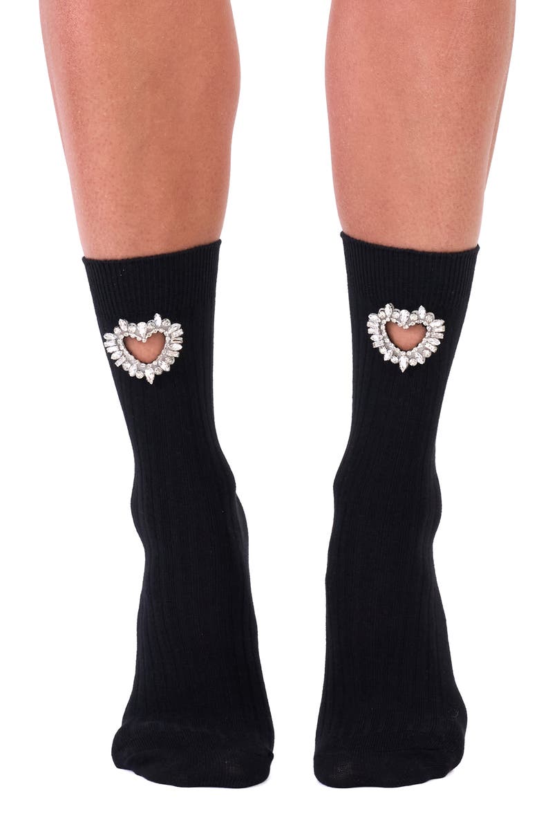 Stems Crystal Heart Cotton Blend Crew Socks, Main, color, 