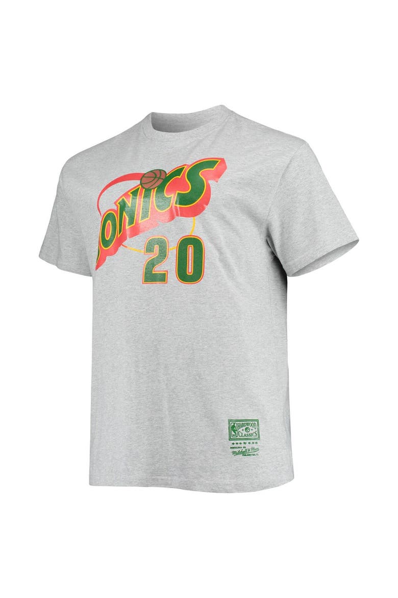 Men's Mitchell & Ness Gary Payton Heathered Gray Seattle SuperSonics Big & Tall Hardwood Classics Name & Number T-Shirt, Alternate, color, Heather Gray