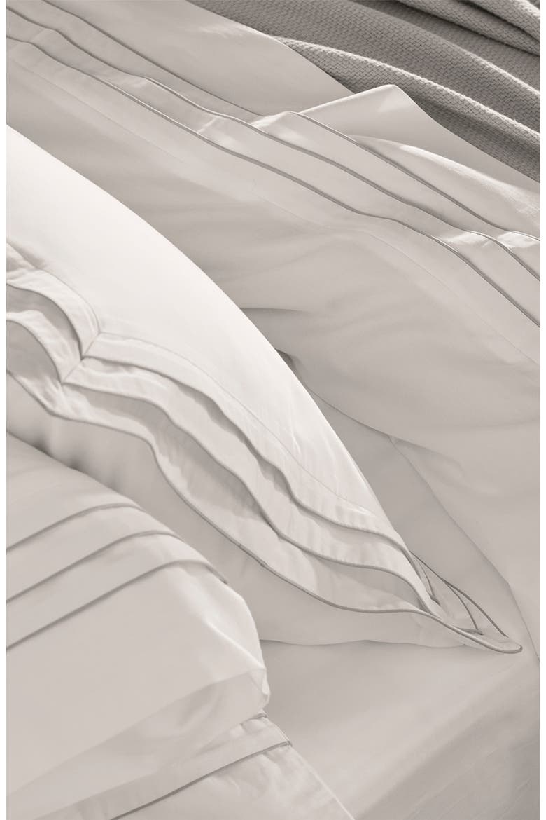 Signature Triple Pleat Organic Cotton Sheet Set, Alternate, color, WHITE/ PEWTER