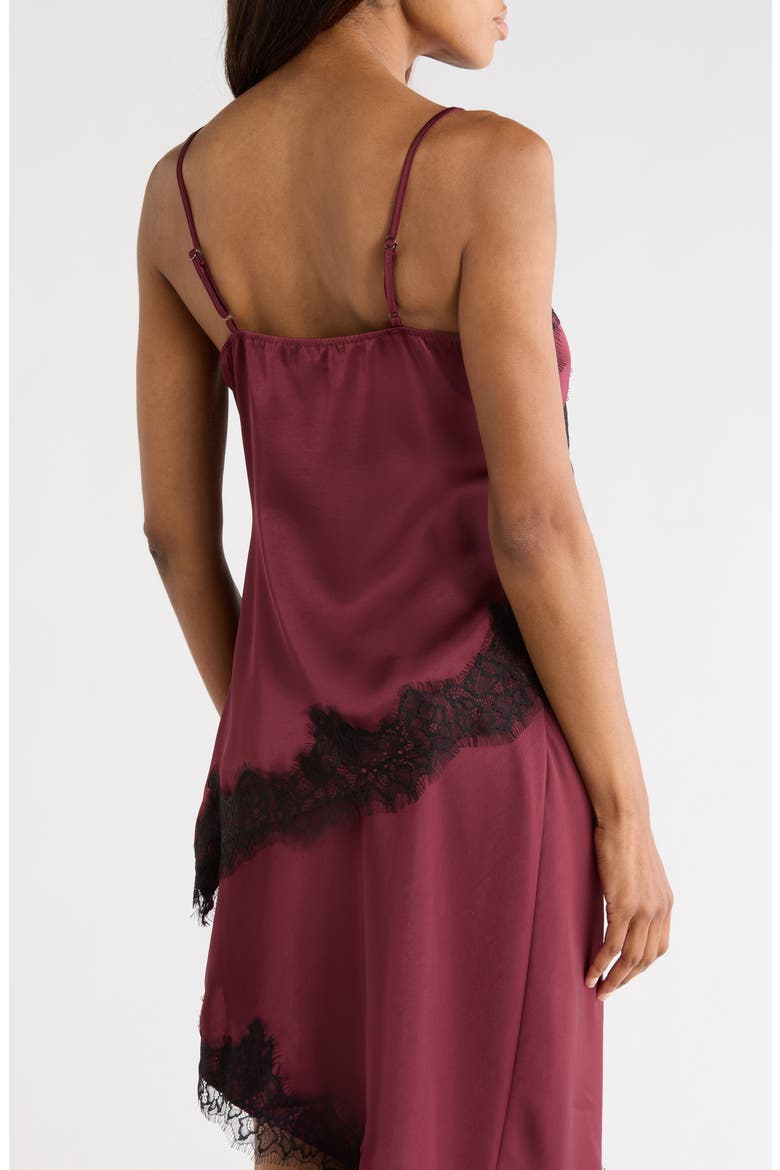 Asymmetric Lace Trim Camisole, Alternate, color, BURGUNDY- BLACK