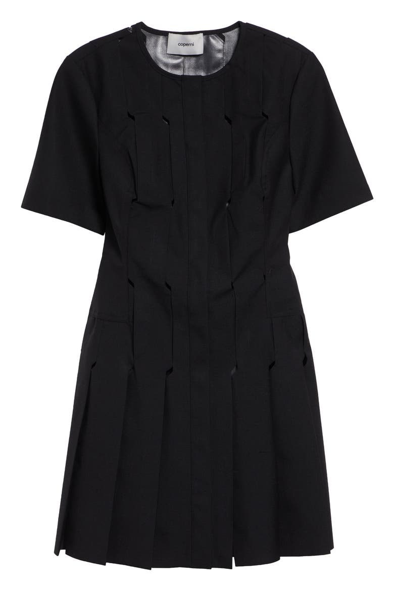Technical Tailored Origami Wool Blend Dress, Alternate, color, BLACK