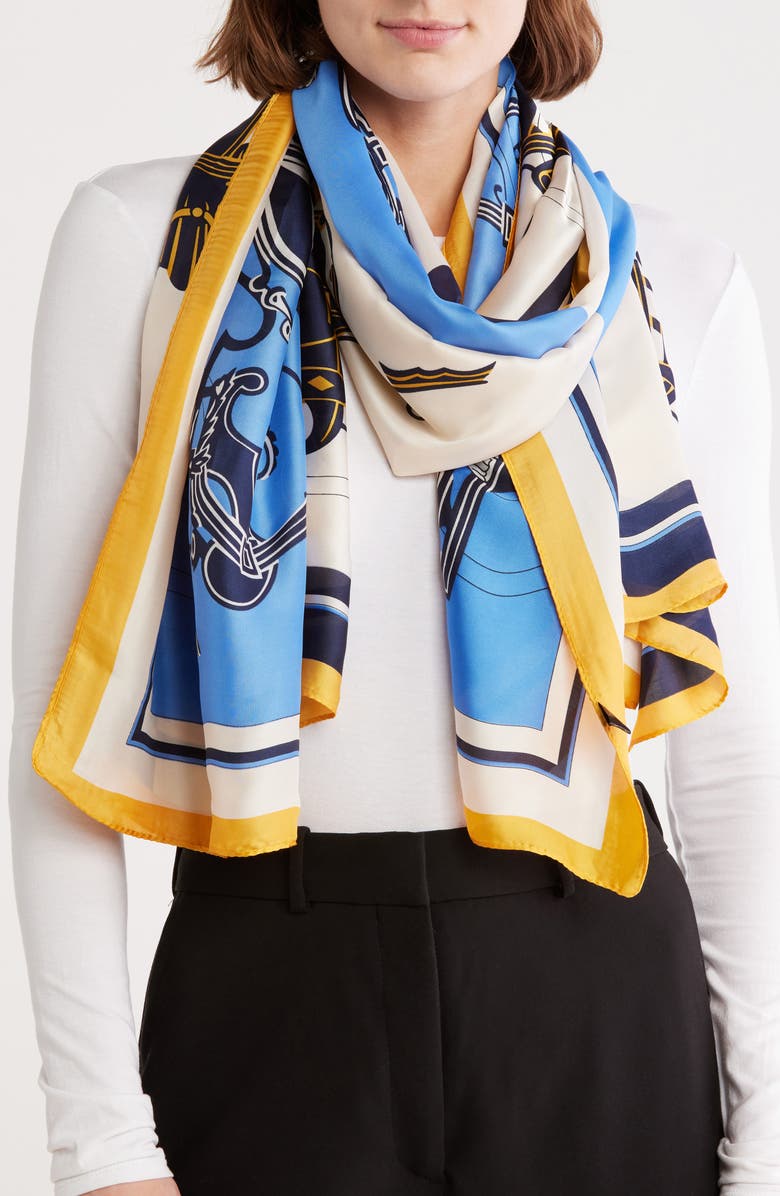 La Fiorentina Horse Print Scarf, Main, color, Blue