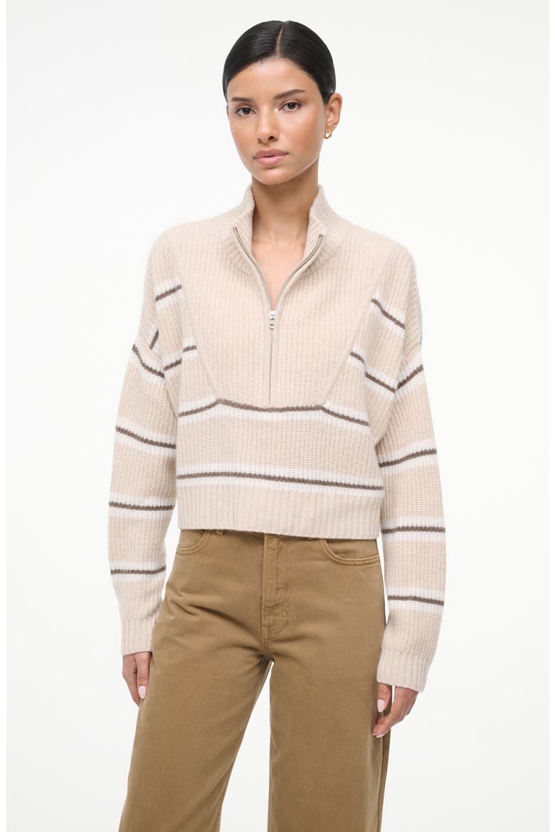 Hampton Crop Half Zip Cashmere Sweater, Alternate, color, WHISPER STRIPE