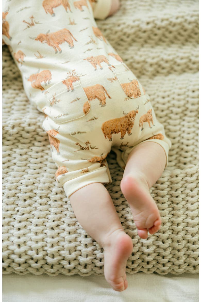 Print Organic Cotton Romper, Alternate, color, HIGHLAND COW