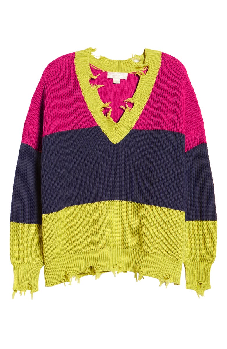 Band of Gypsies Colorblock Distressed Sweater, Alternate, color, 