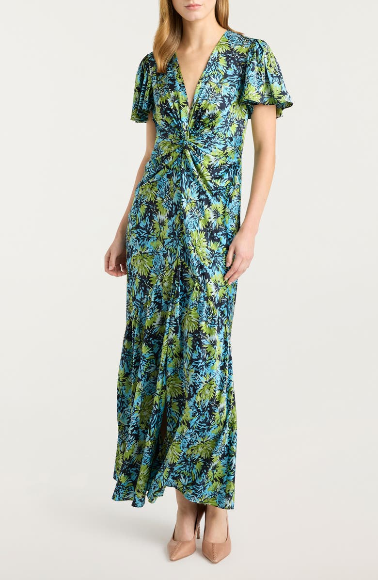 Cinq à Sept Dahlia Print Maxi Dress, Main, color, Tropical Sky Multi