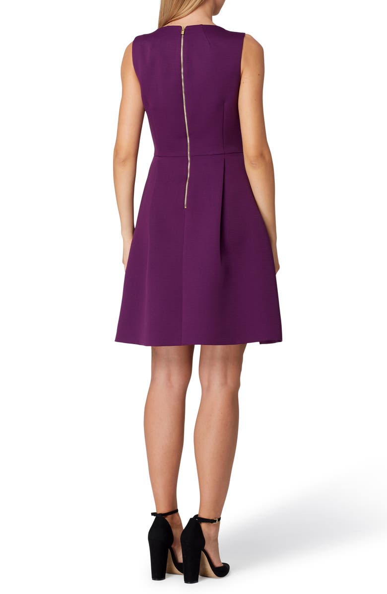 Tahari Sleeveless Bow Waist Fit & Flare Dress, Alternate, color, Plum