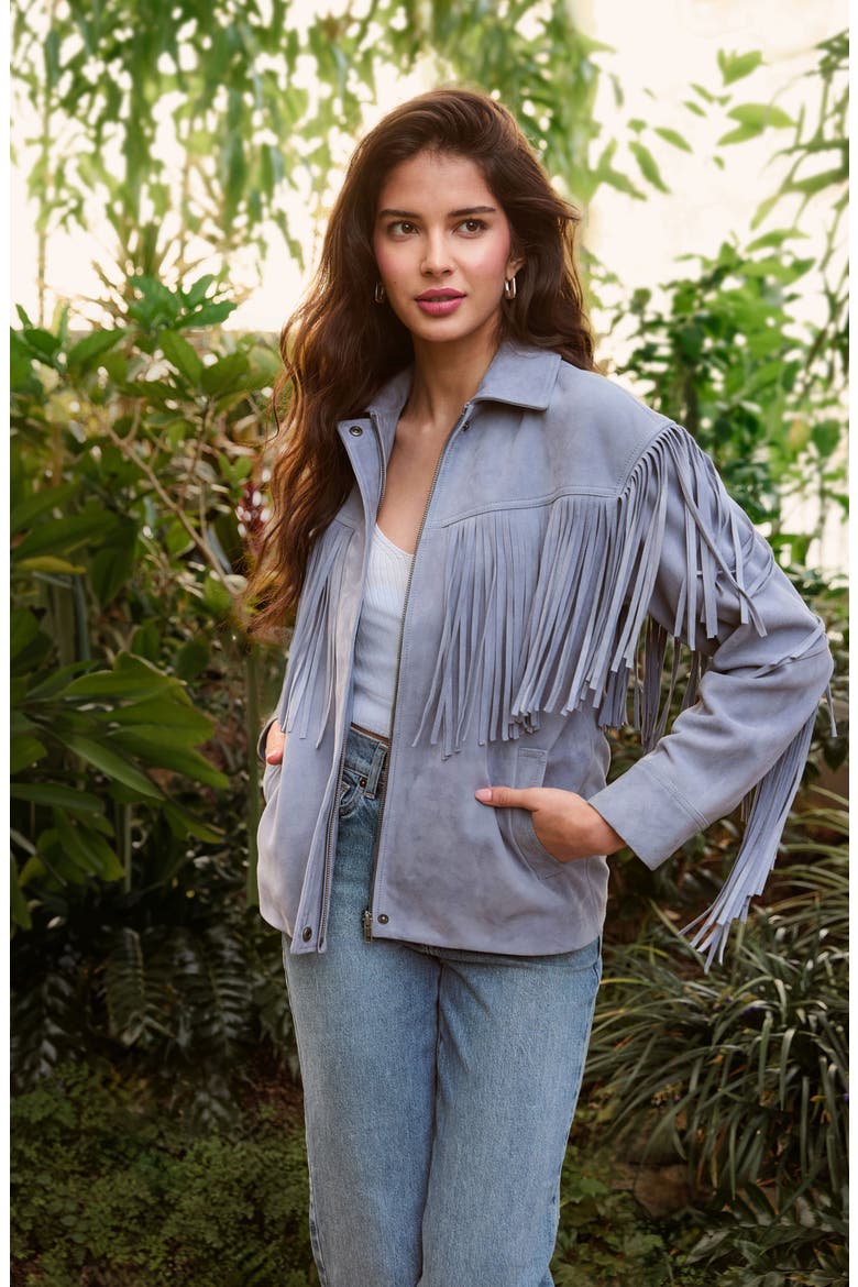 Fringe Suede Jacket, Alternate, color, BLUE UMBRA