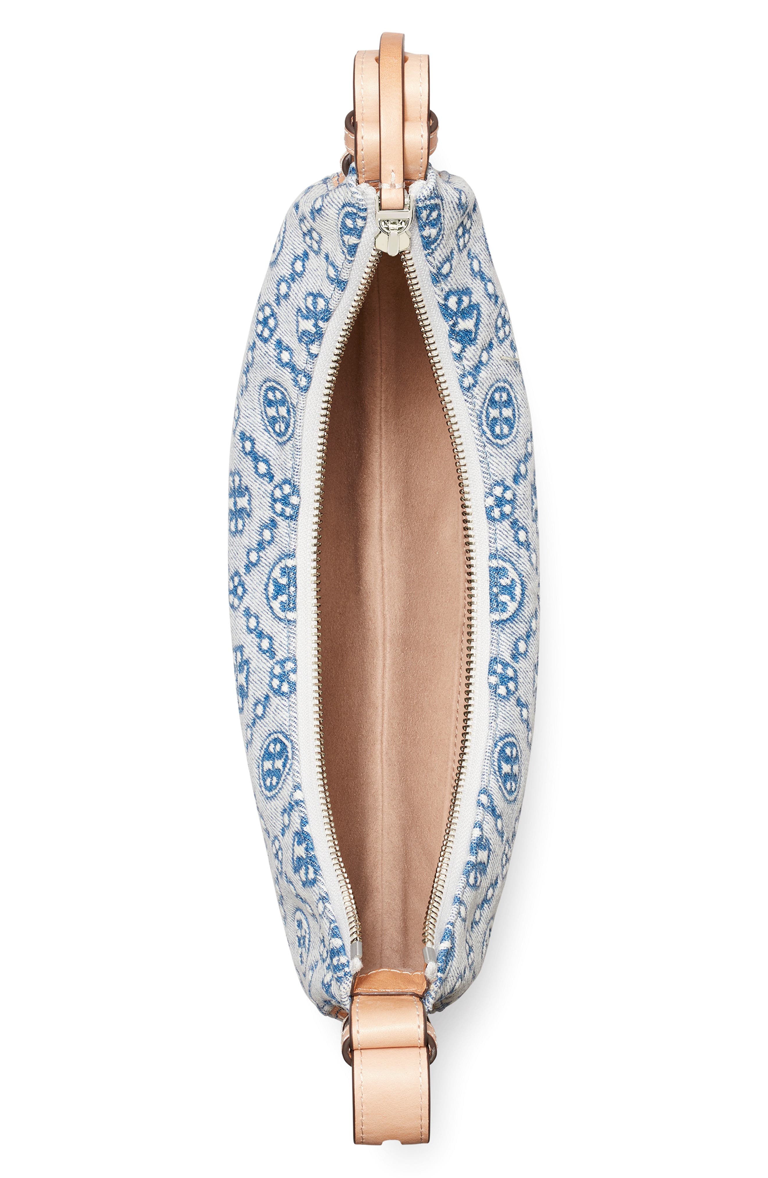 Tory Burch Romy Denim Half Moon Shoulder Bag, Alternate, color, Powder Blue