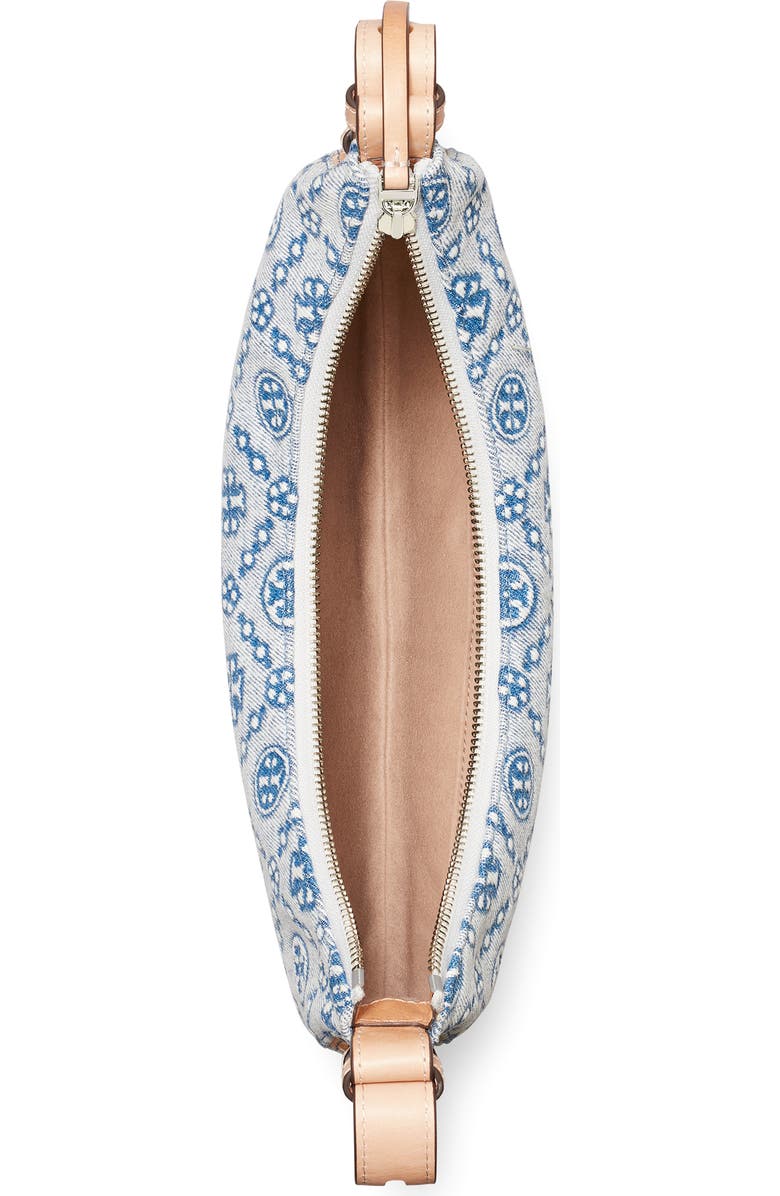 Tory Burch Romy Denim Half Moon Shoulder Bag, Alternate, color, Powder Blue