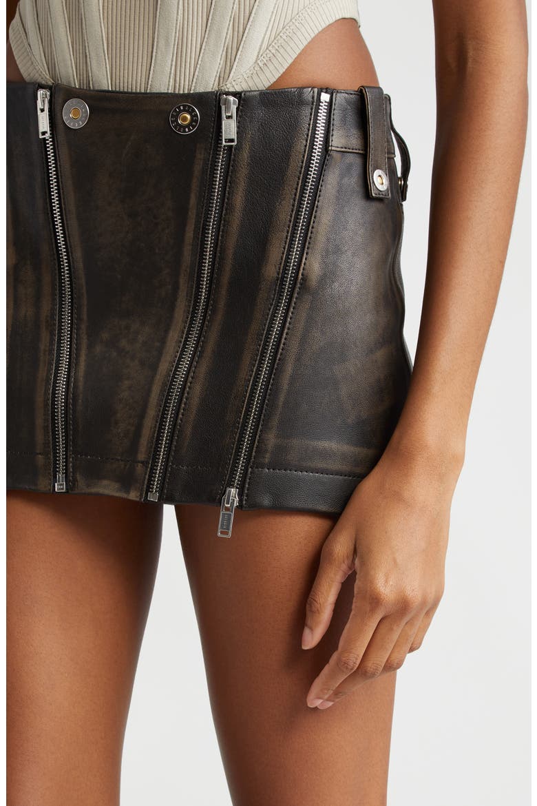 Micro Leather Biker Miniskirt, Alternate, color, BURNISHED BLACK
