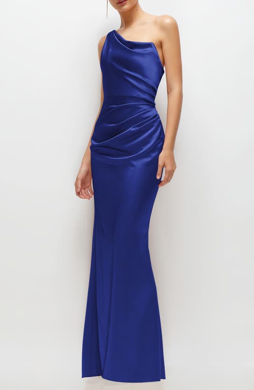 After Six One-shoulder Satin Charmeuse Gown In Cobalt Blue