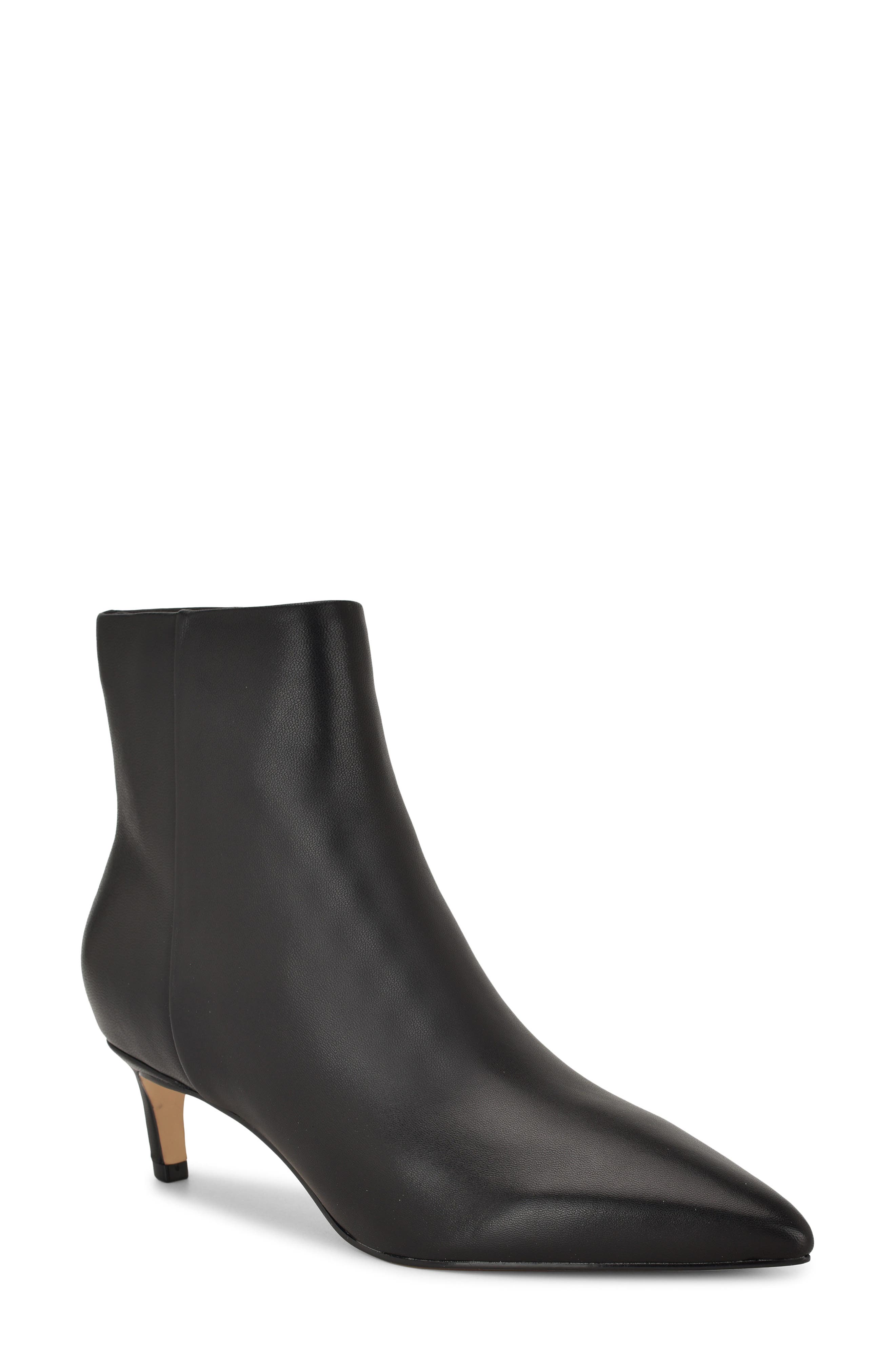 Nine West Brite Pointed Toe Kitten Heel Bootie, Main, color, Black Leather