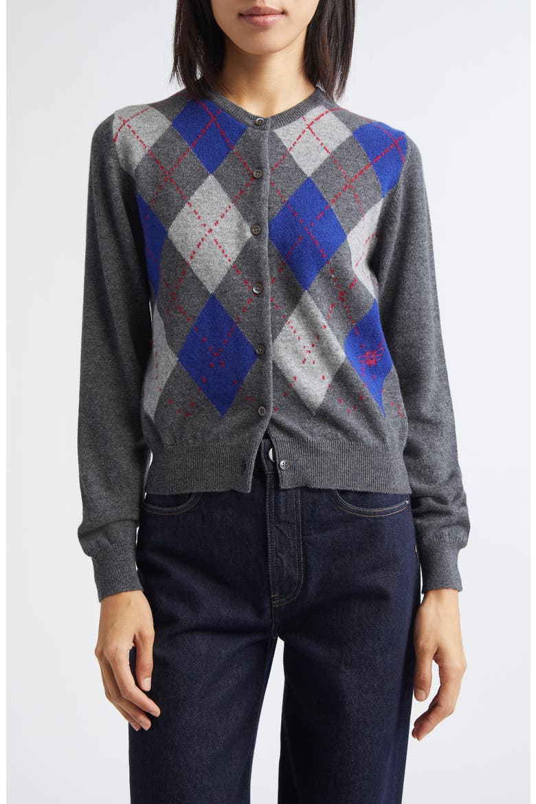 Clan Argyle Plaid Cashmere Cardigan, Main, color, MID GREY COLOURWAY