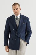 Brunello Cucinelli Comfort wool and cashmere Prince of Wales flannel one-and-a-half breasted Tailor blazer with metal buttons