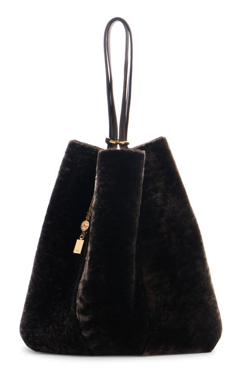 Chloé Spin Leather-trimmed Embellished Shearling Tote In Brown