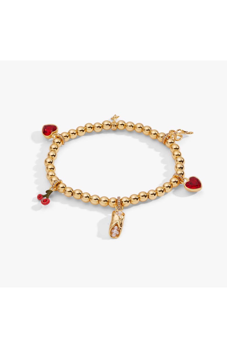 Alex and Ani There Cannoli Be You' Bow & Heart Beaded Charm Stretch Bracelet, Alternate, color, Gold