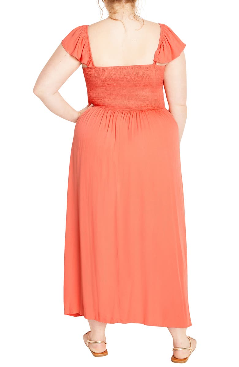 City Chic Tiarne Smocked Maxi Dress, Alternate, color, Hot Coral