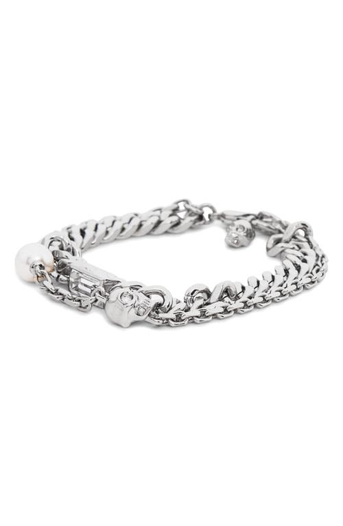 Alexander Mcqueen Skull, Crystal & Faux Pearl Bracelet In Metallic