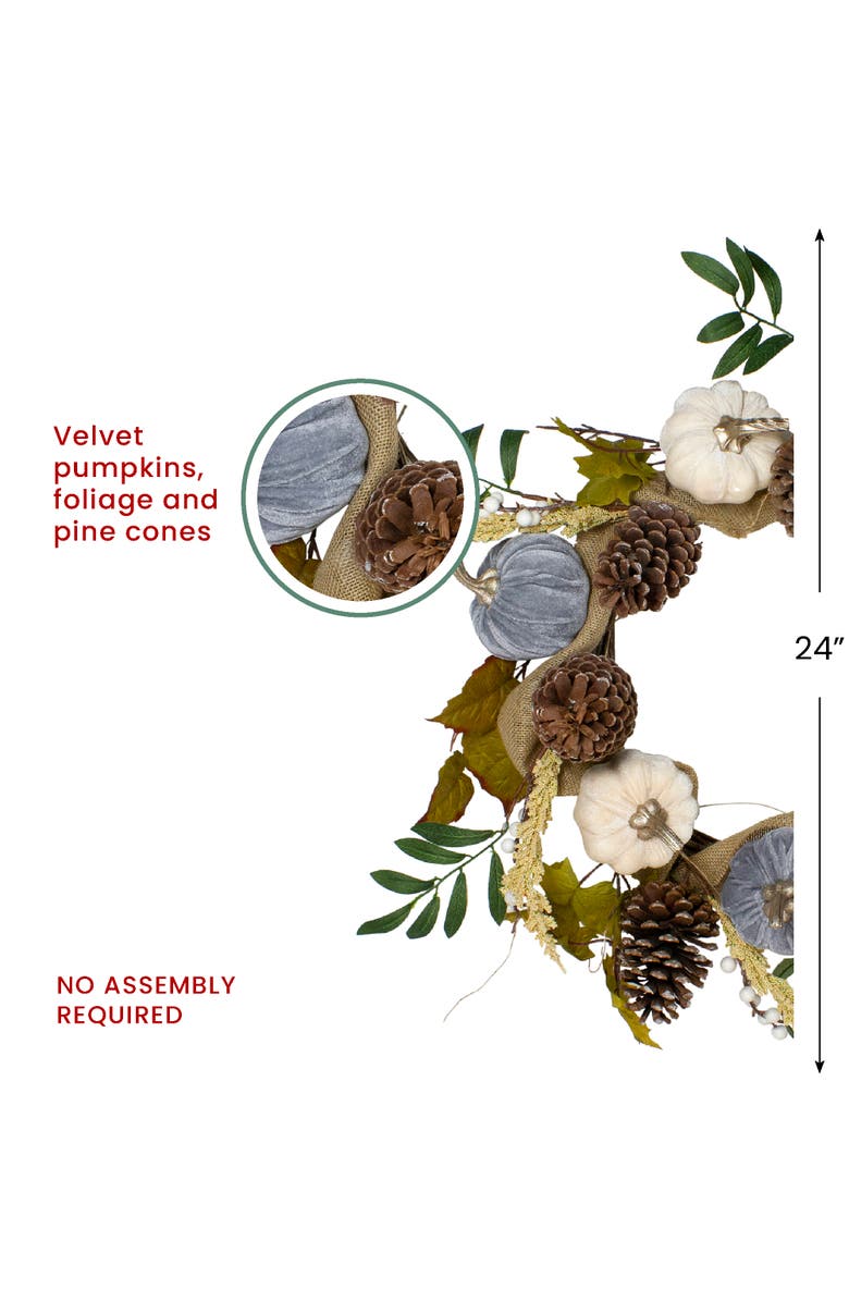 Northlight Pumpkins and Pinecones Artificial Burlap Fall Harvest Wreath - 24" - Beige and Green, Alternate, color, Beige