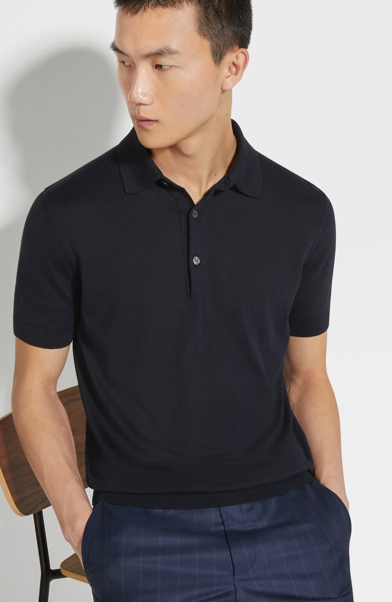 ZEGNA Premium Cotton Polo, Alternate, color, Navy