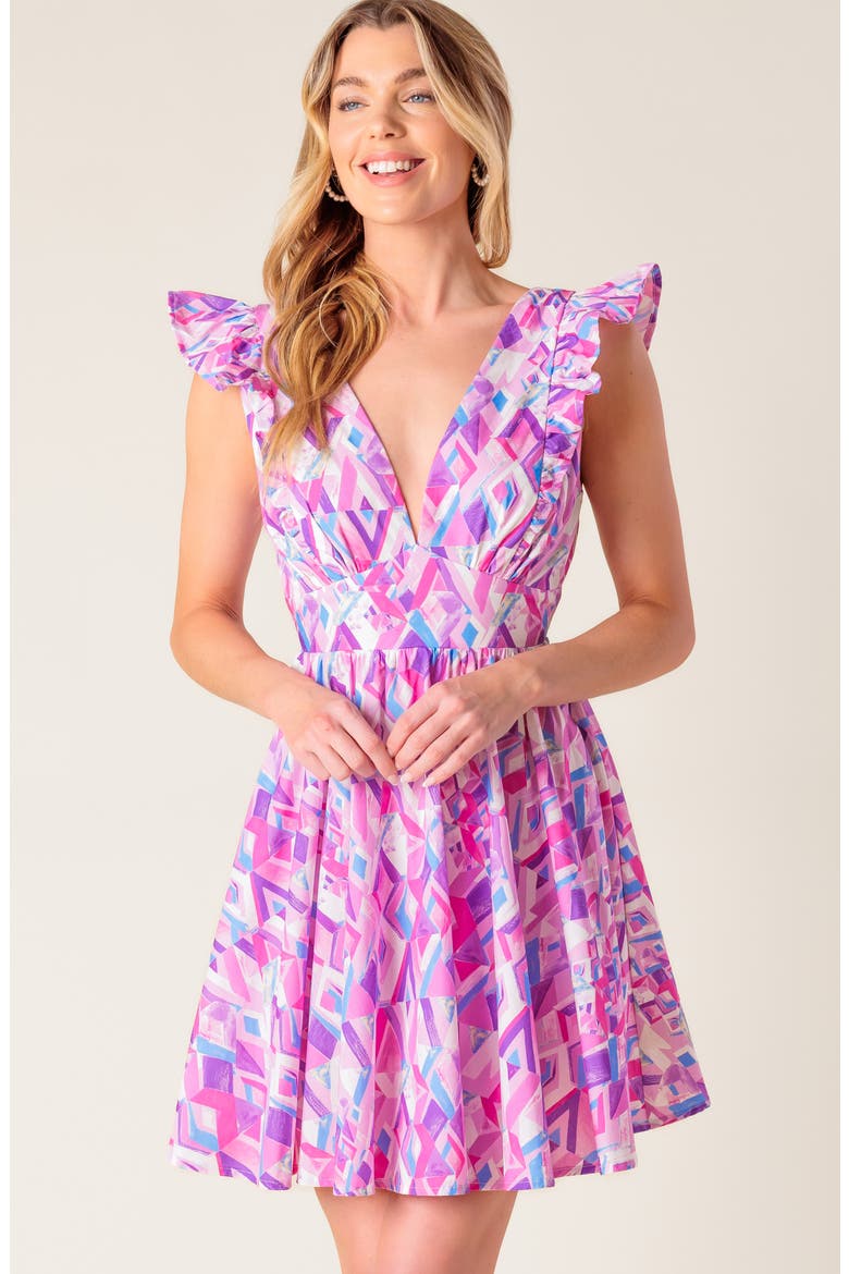 Cap Sleeve Cotton Fit & Flare Dress, Alternate, color, PINK BLUE