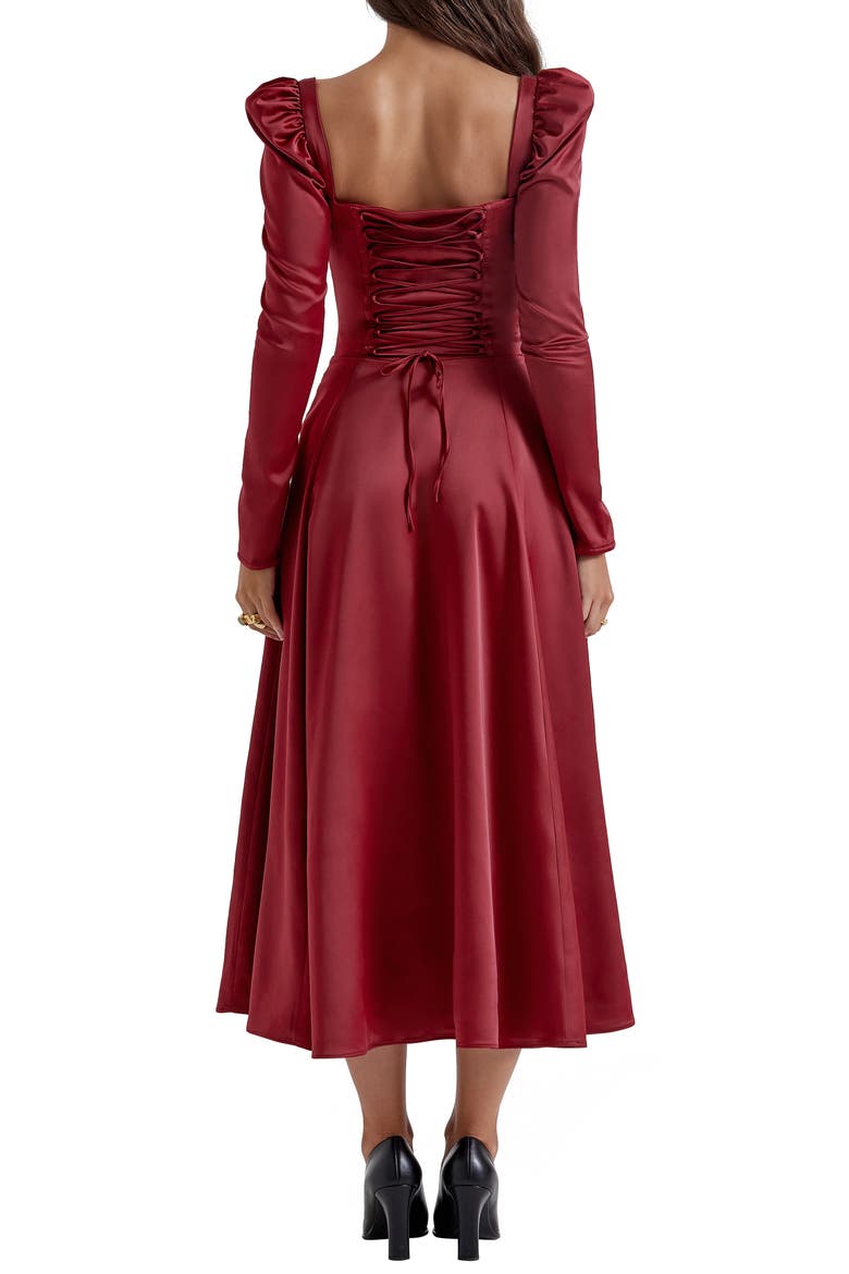 Sebille Long Sleeve Corset Midi Cocktail Dress, Alternate, color, BLOOD RED