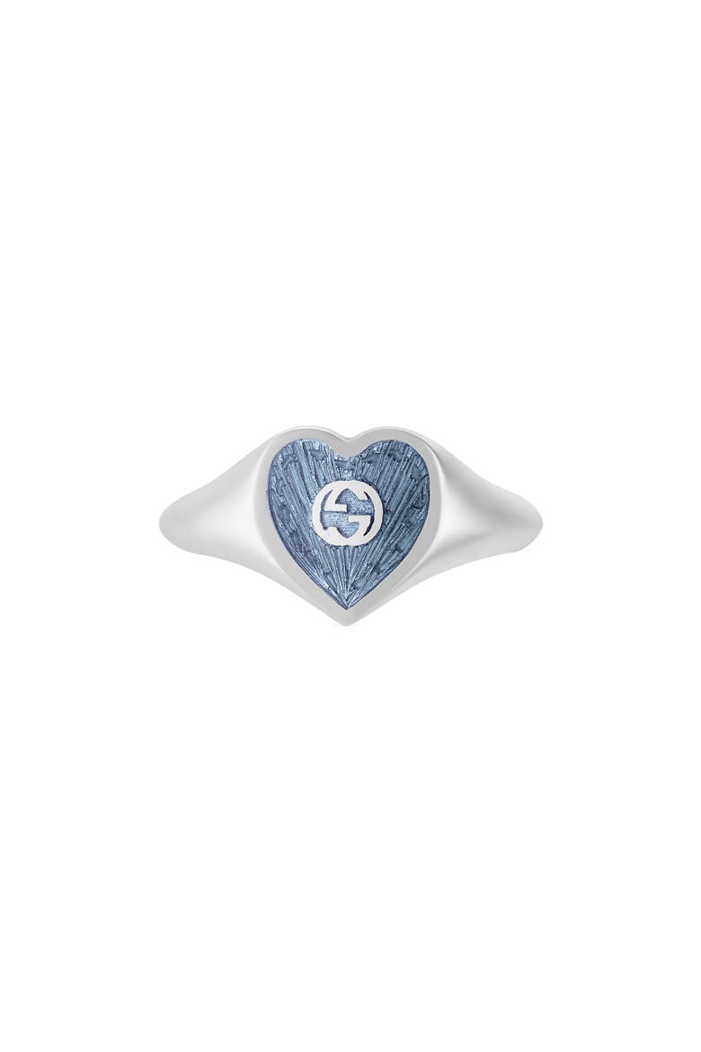 Extra Small Interlocking-G Blue Heart Ring, Alternate, color, SILVER/ BLUE