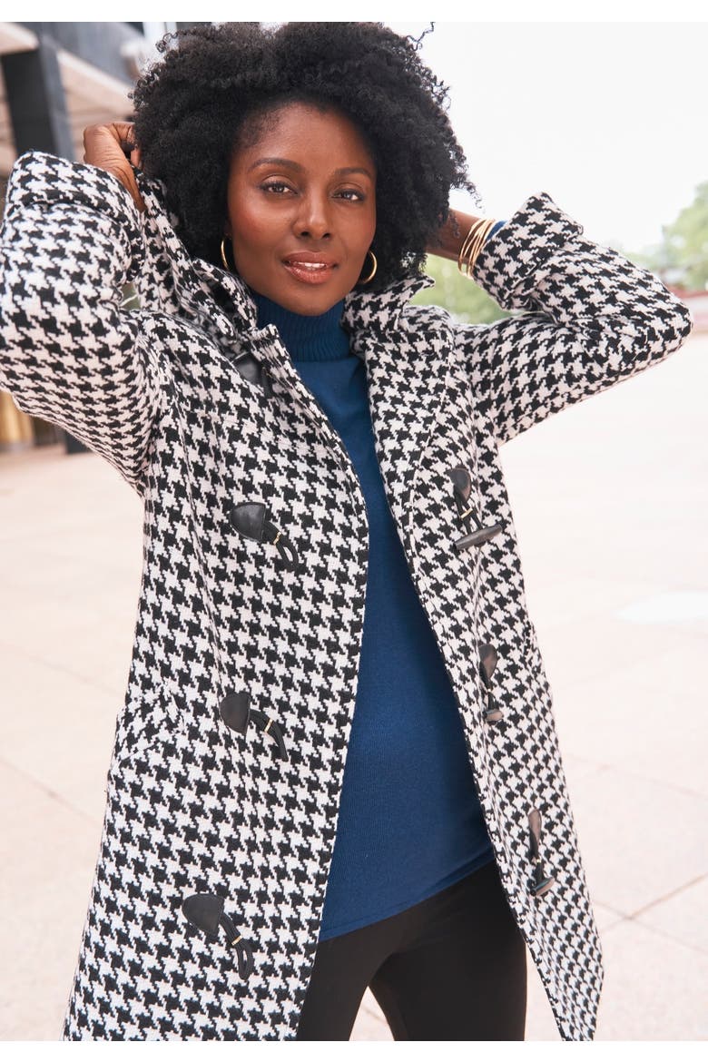 Hooded Toggle Wool Coat, Alternate, color, IVORY HOUNDSTOOTH