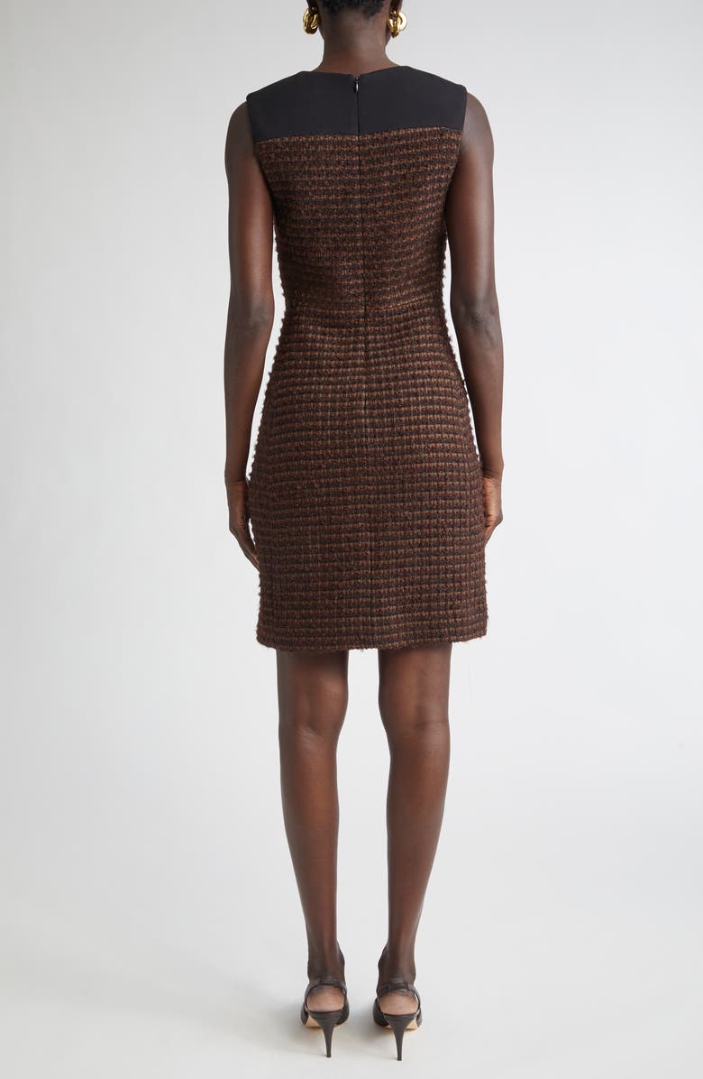 ST. JOHN Crepe Cady Yoke Tweed Sheath Dress, Alternate, color, Mocha/ Black