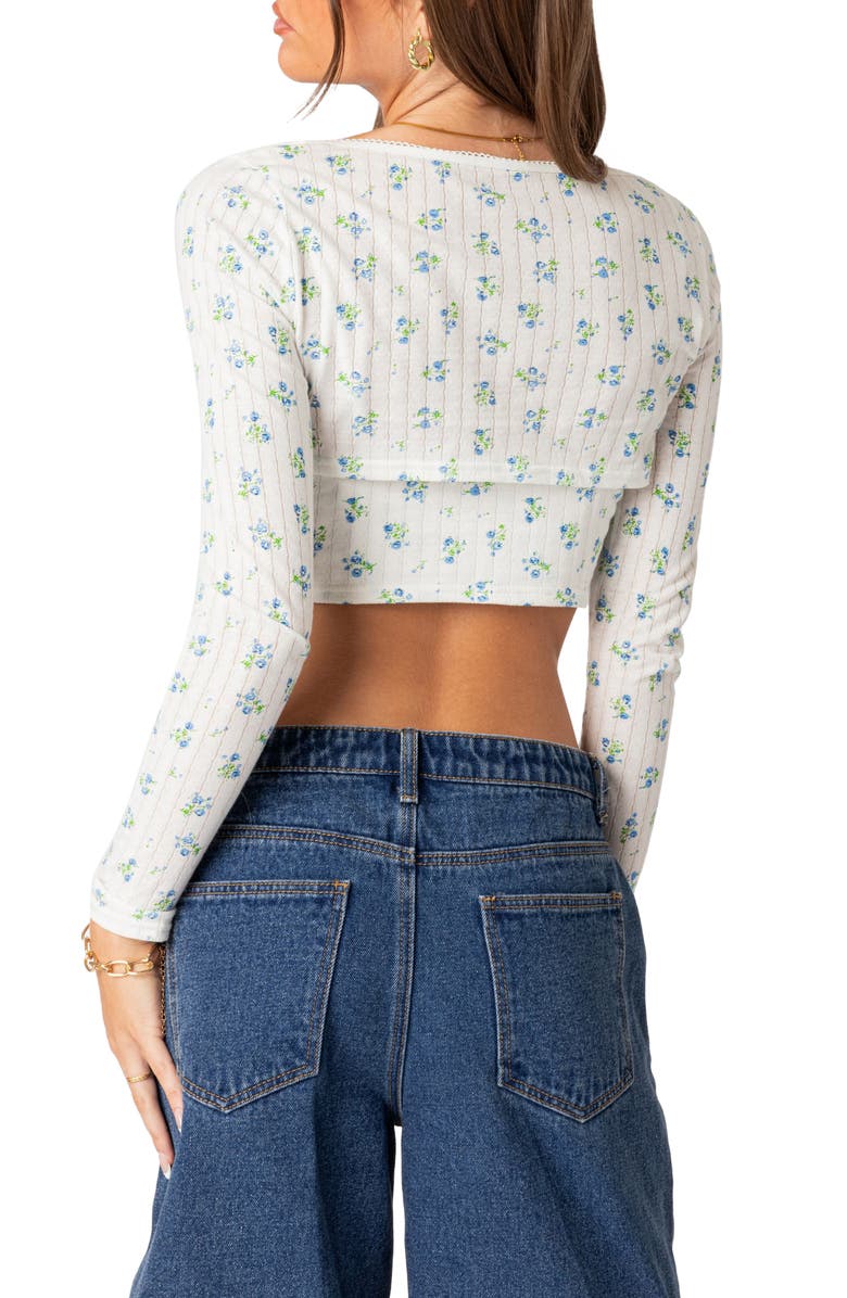 EDIKTED Floral Pointelle Crop Camisole & Shrug, Alternate, color, Mix