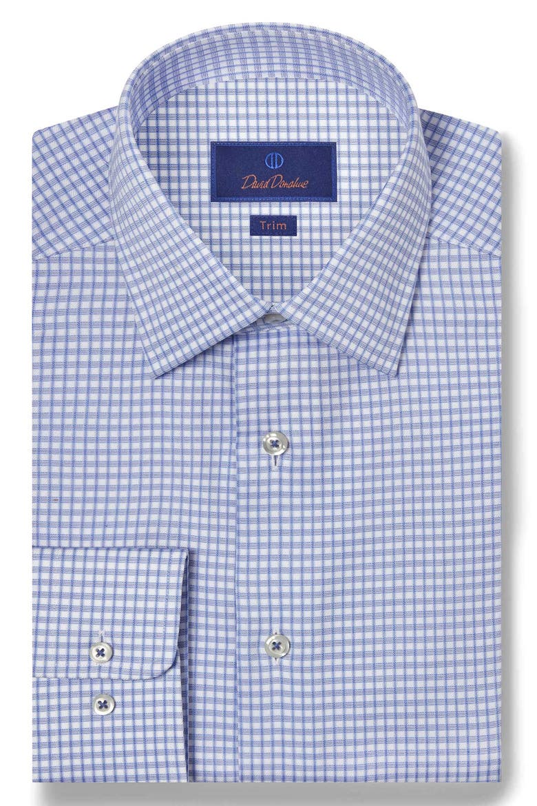 Trim Fit Check Cotton Dobby Dress Shirt, Main, color, BLUE/ SKY