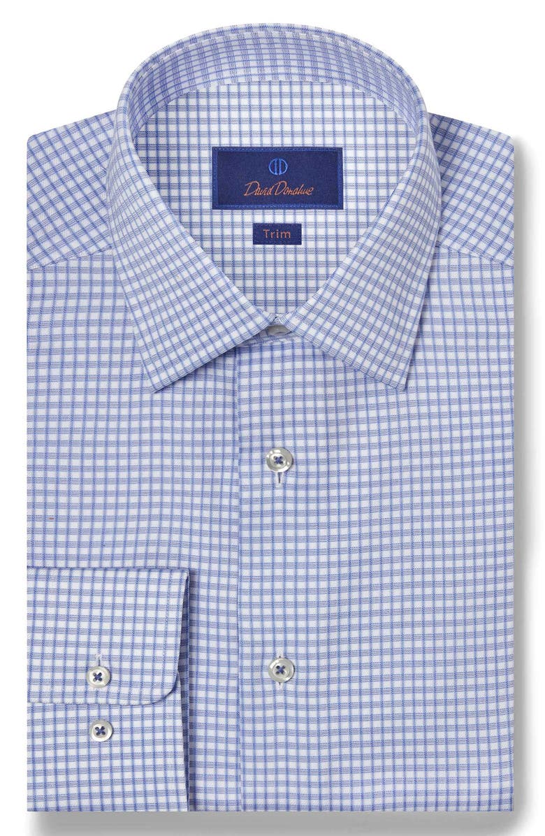 David Donahue Trim Fit Check Cotton Dobby Dress Shirt, Main, color, Blue/ Sky