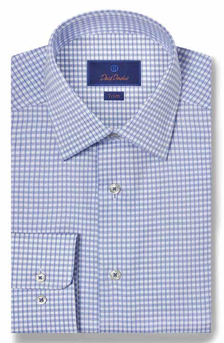 David Donahue Trim Fit Check Cotton Dobby Dress Shirt