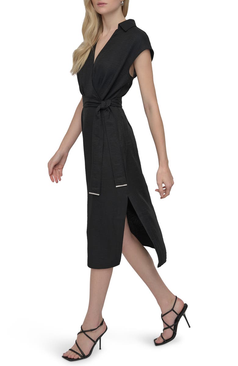 DKNY Faux Wrap Midi Dress, Alternate, color, Black