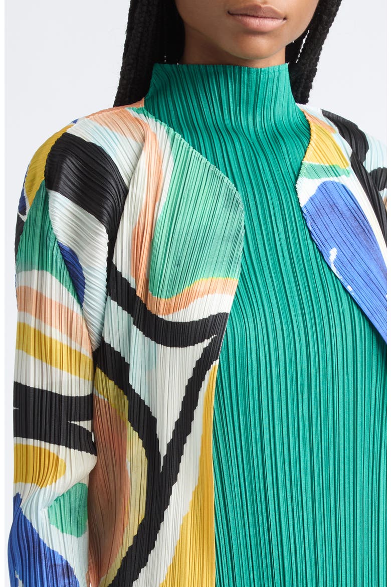 Roll Pleated Open Front Cardigan, Alternate, color, BLUE MULTI