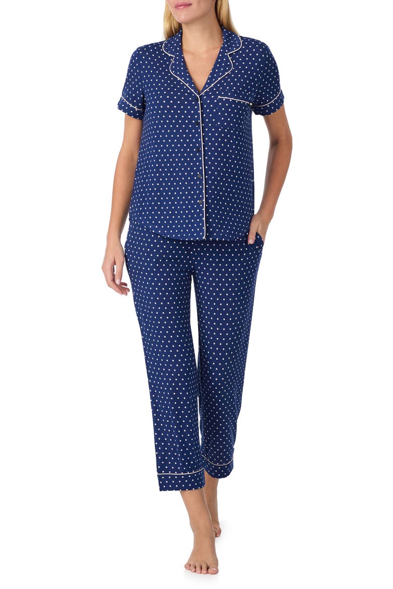 short sleeve crop pajamas, Main, color, NAVY DOT